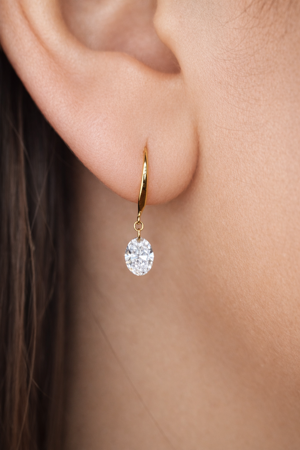 1.16 Carats Oval Diamond Dangle Earrings